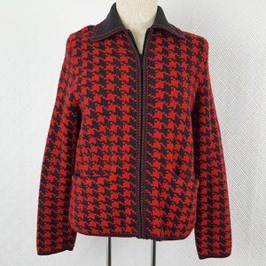 Pendleton Womens Sweater Wool Blend Red Black Collared Full Zip Size Small